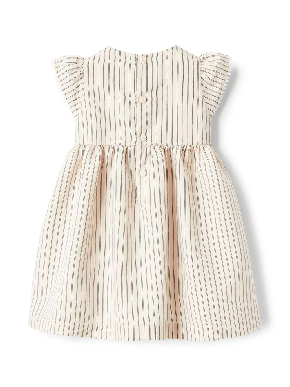 Abito a righe per neonata Il Gufo beige con dettagli plissettati - Image 2