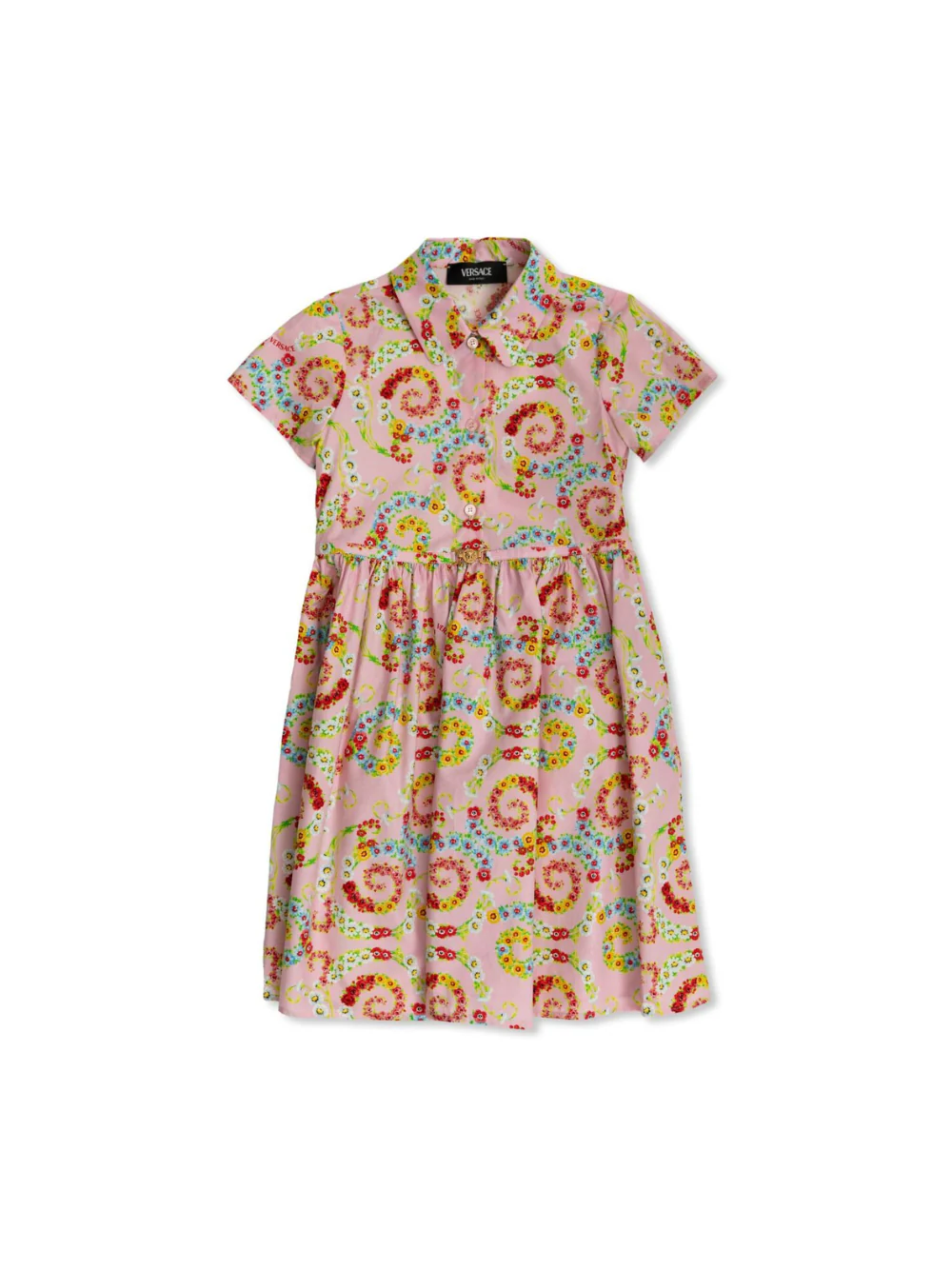 Abito camicia per neonata Versace Kids rosa con motivo floreale Swirl