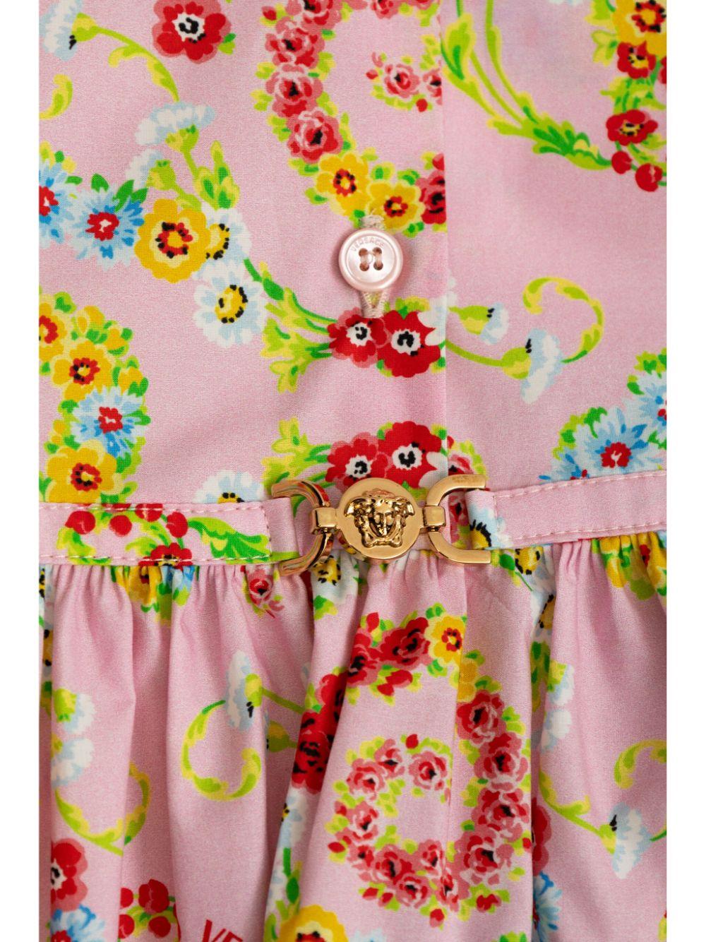 Abito camicia per neonata Versace Kids rosa con motivo floreale Swirl - Image 3