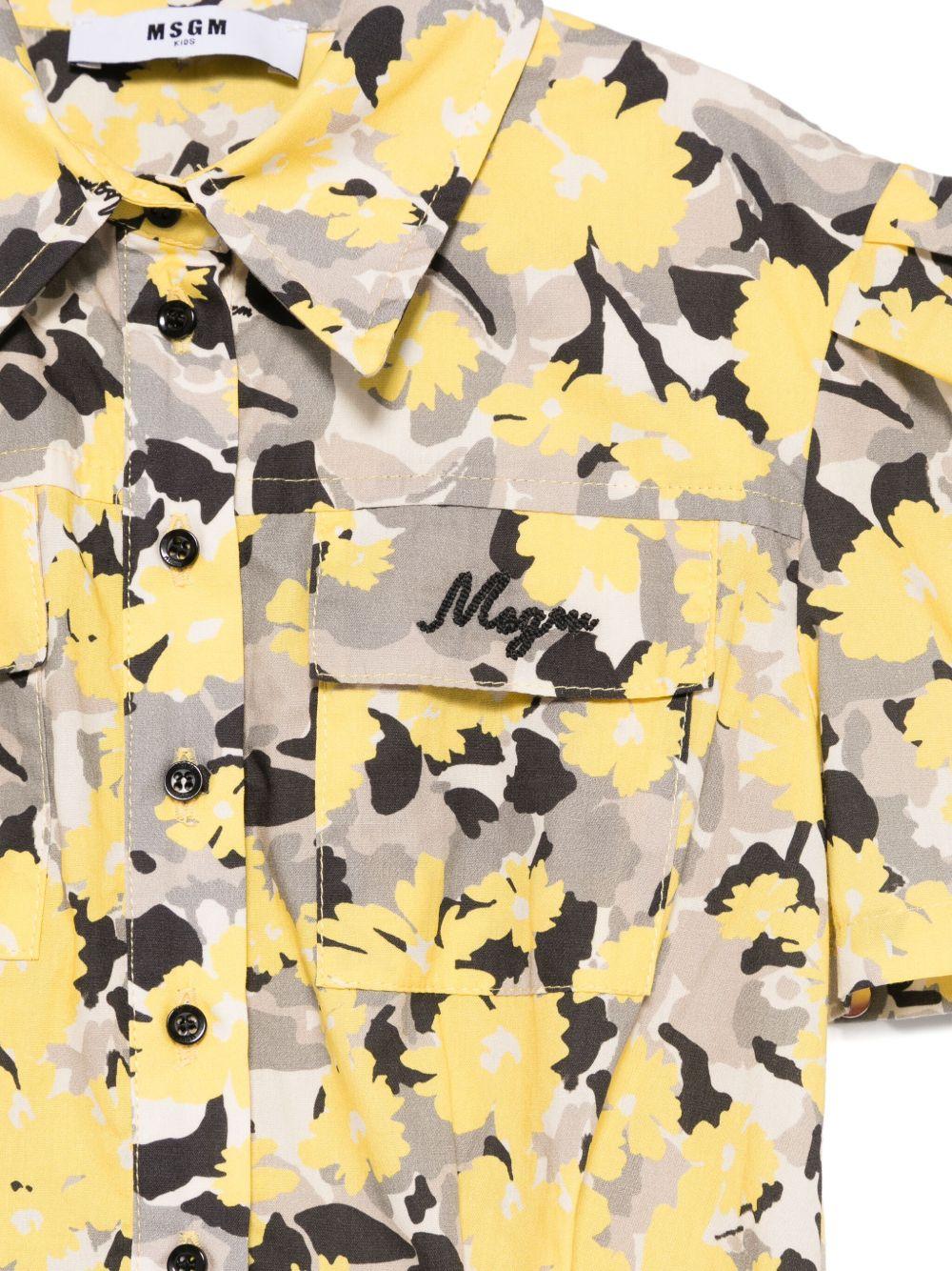 Abito con stampa a fiori per bambina MSGM Kids giallo con logo sul petto - Image 3