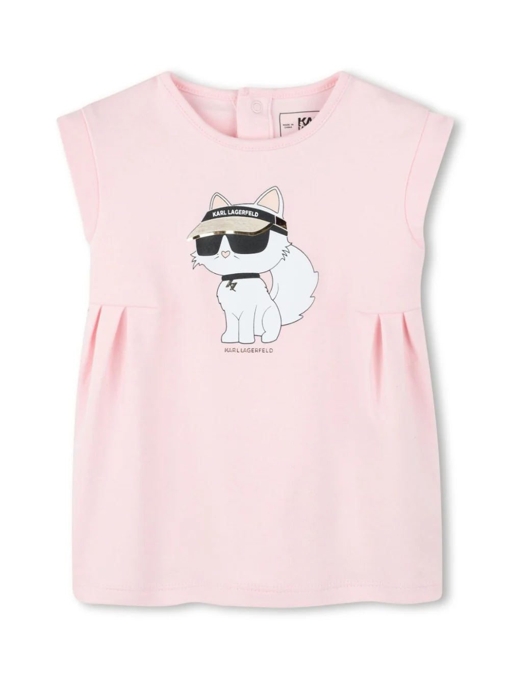 Abito con stampa Choupette per bambina Karl Lagerfeld Kids rosa con orlo dritto