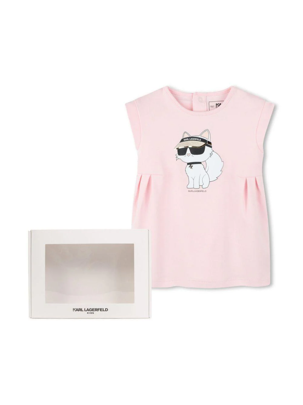 Abito con stampa Choupette per bambina Karl Lagerfeld Kids rosa con orlo dritto - Image 3