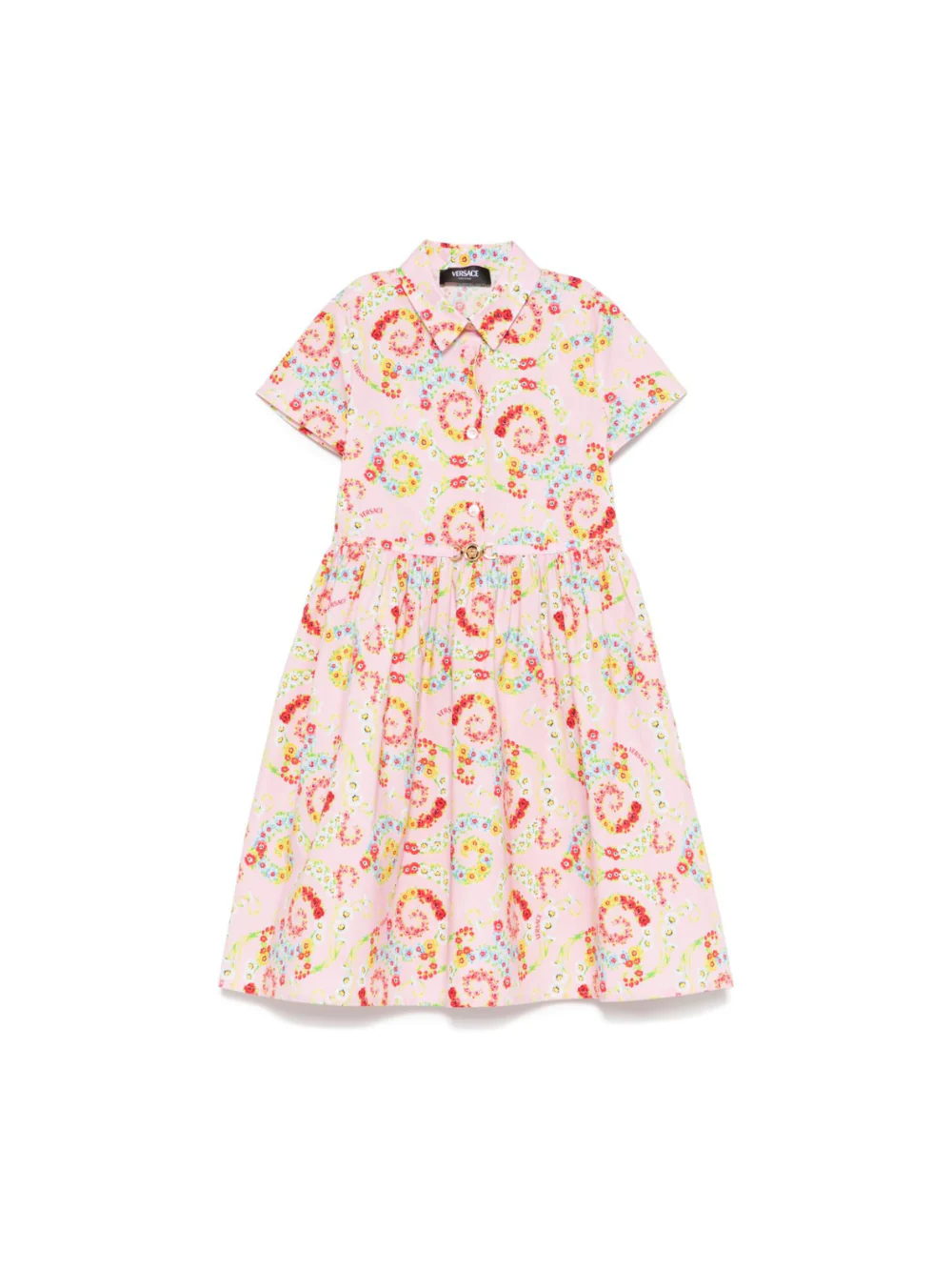Abito con stampa floreale per bambina Versace Kids rosa con chiusura laterale nascosta