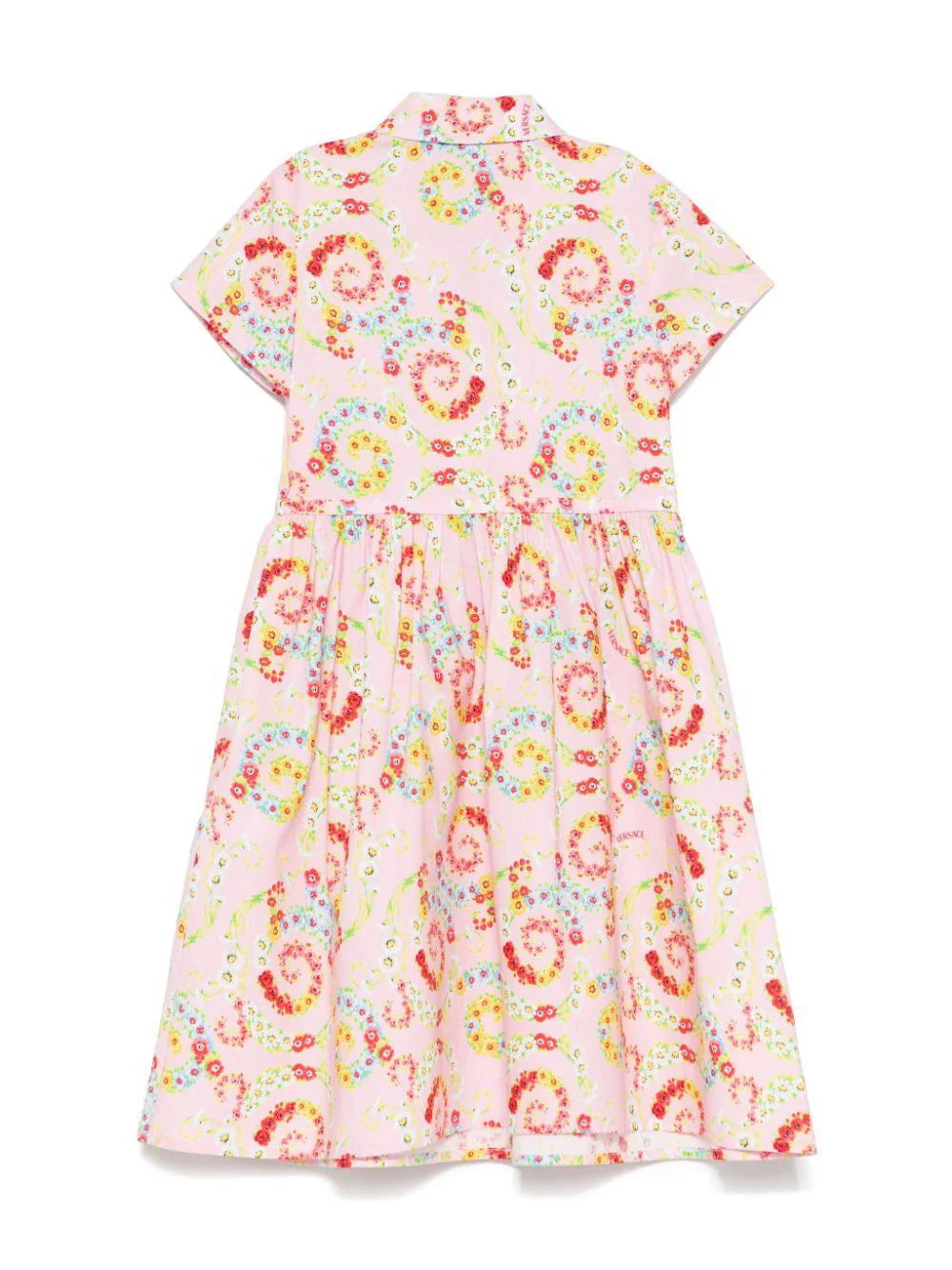 Abito con stampa floreale per bambina Versace Kids rosa con chiusura laterale nascosta - Image 2