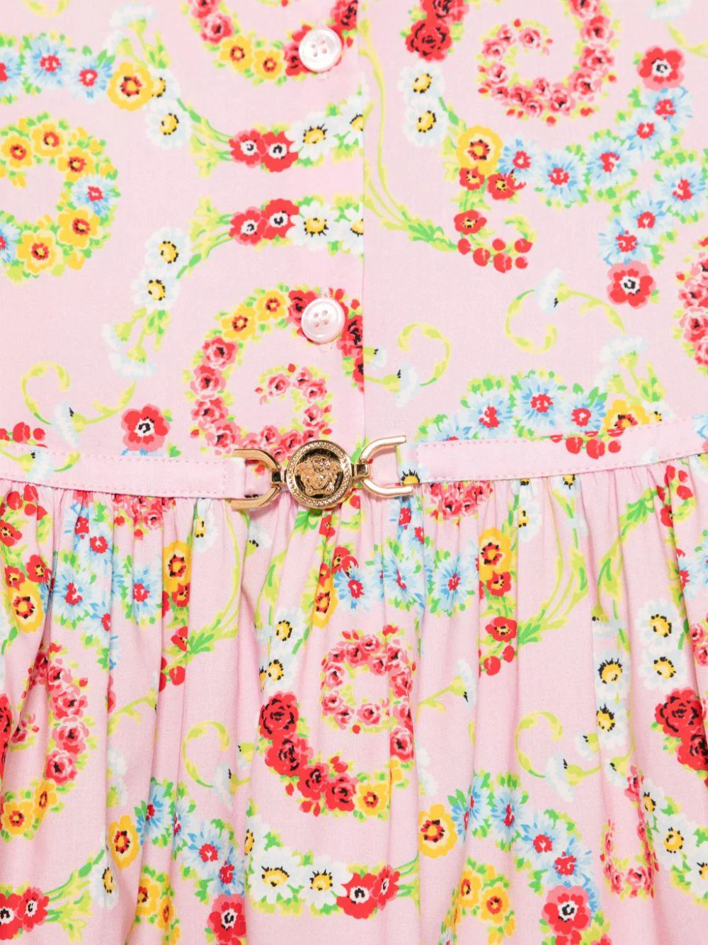 Abito con stampa floreale per bambina Versace Kids rosa con chiusura laterale nascosta - Image 3