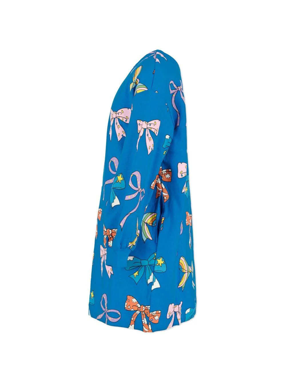Abito corto per bambina Stella McCartney Kids blu con stampa con fiocchi - Image 3