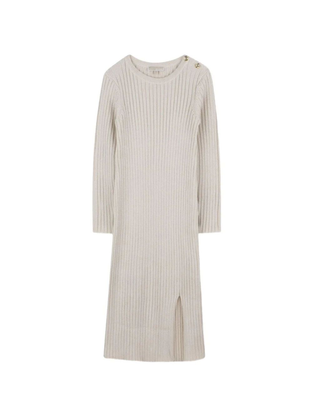 Abito lungo per bambina Michael Kors Kids beige a coste e maniche lunghe