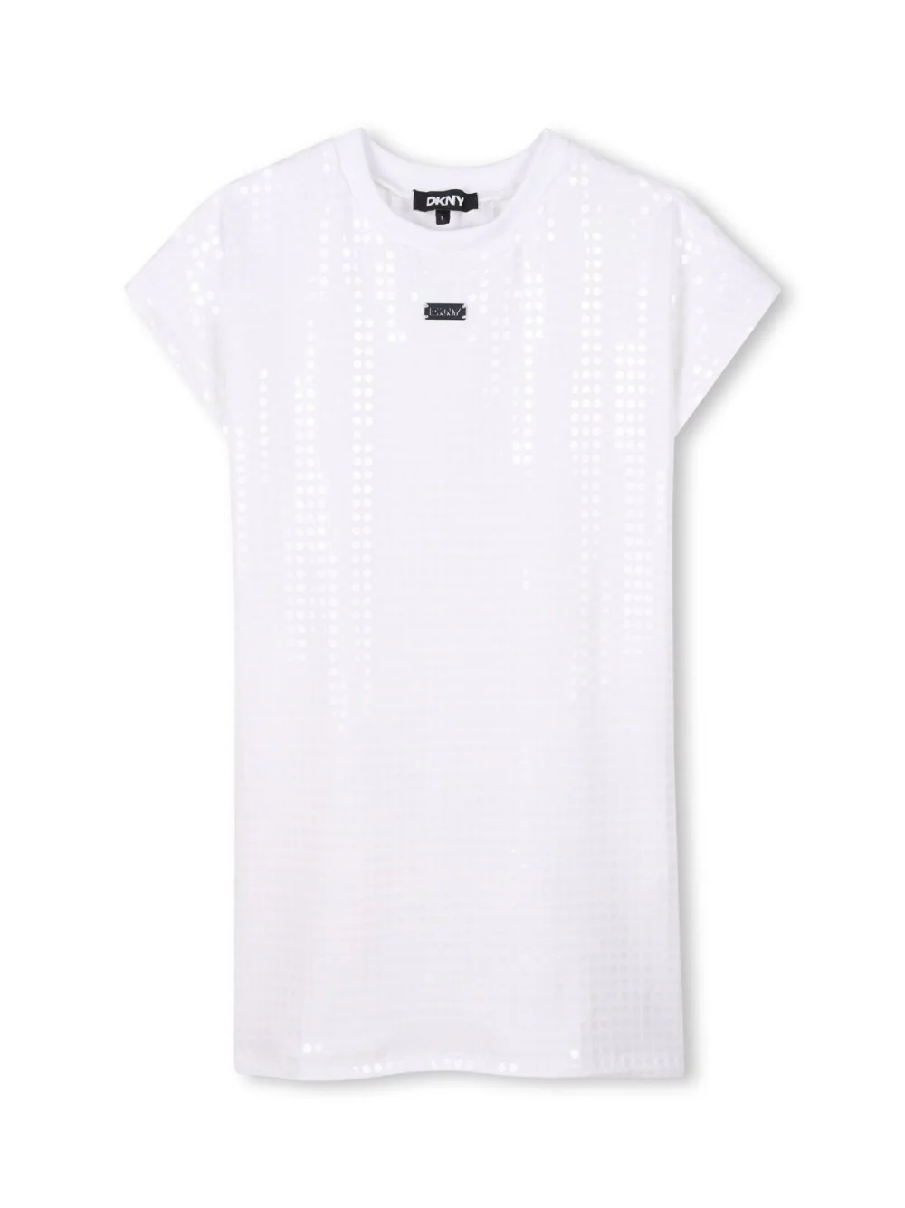 Abito modello T-shirt per bambina Dkny Kids bianco con paillettes
