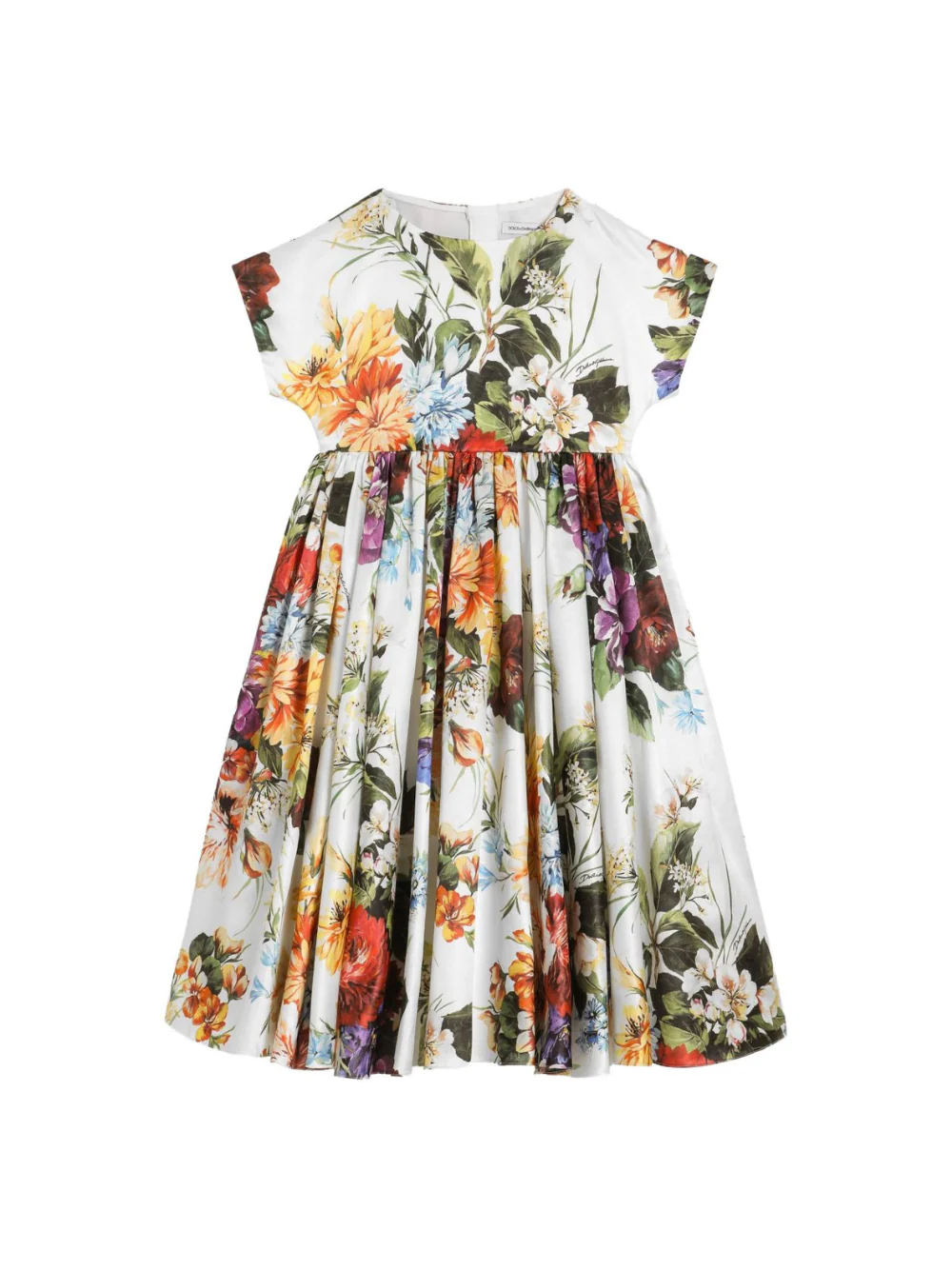 Abito per bambina Dolce & Gabbana Kids bianco in cotone e seta con stampa floreale