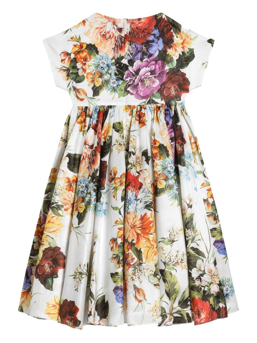 Abito per bambina Dolce & Gabbana Kids bianco in cotone e seta con stampa floreale - Image 2