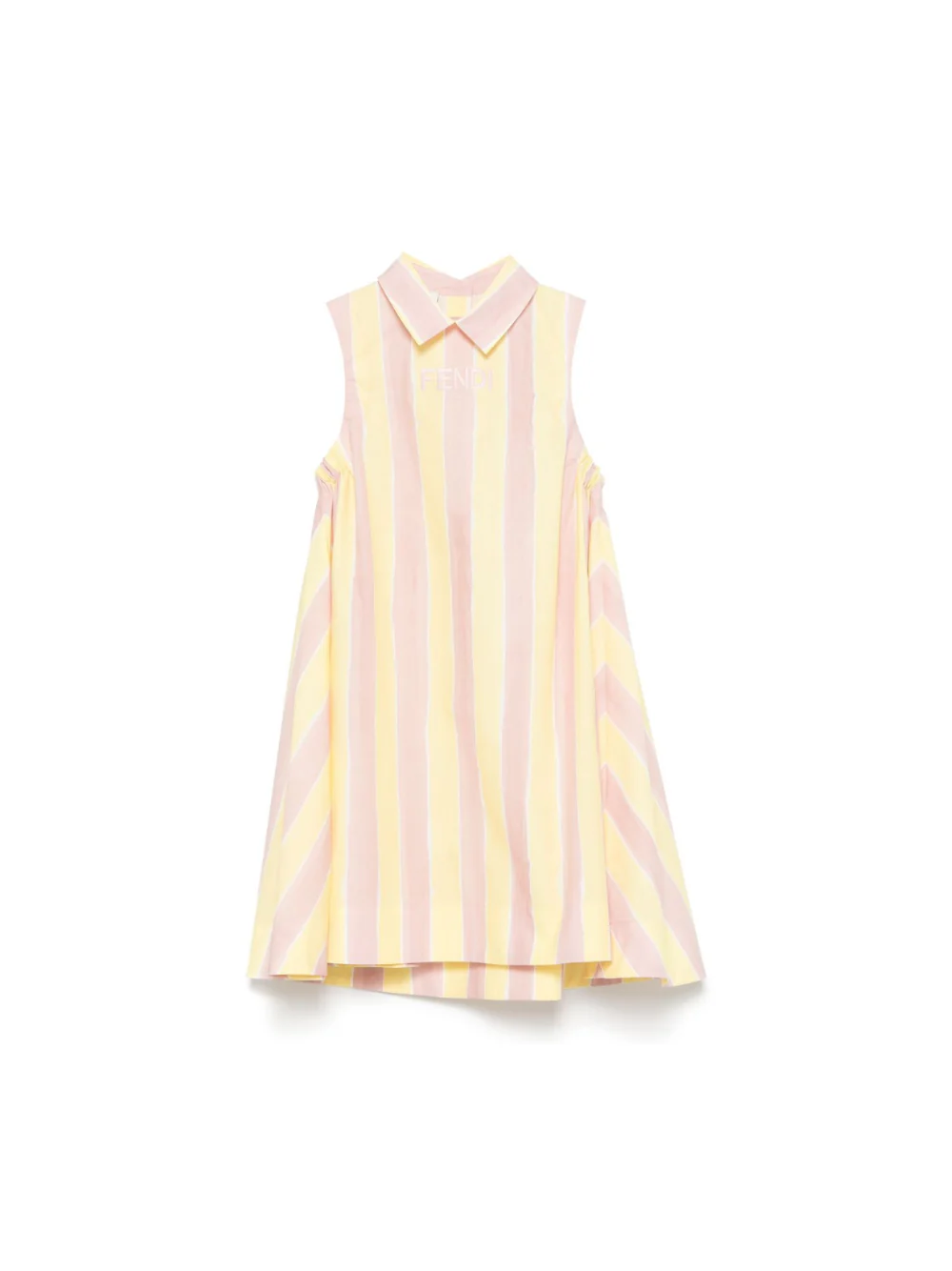 Abito per bambina Fendi Kids giallo e rosa a righe verticali con design svasato