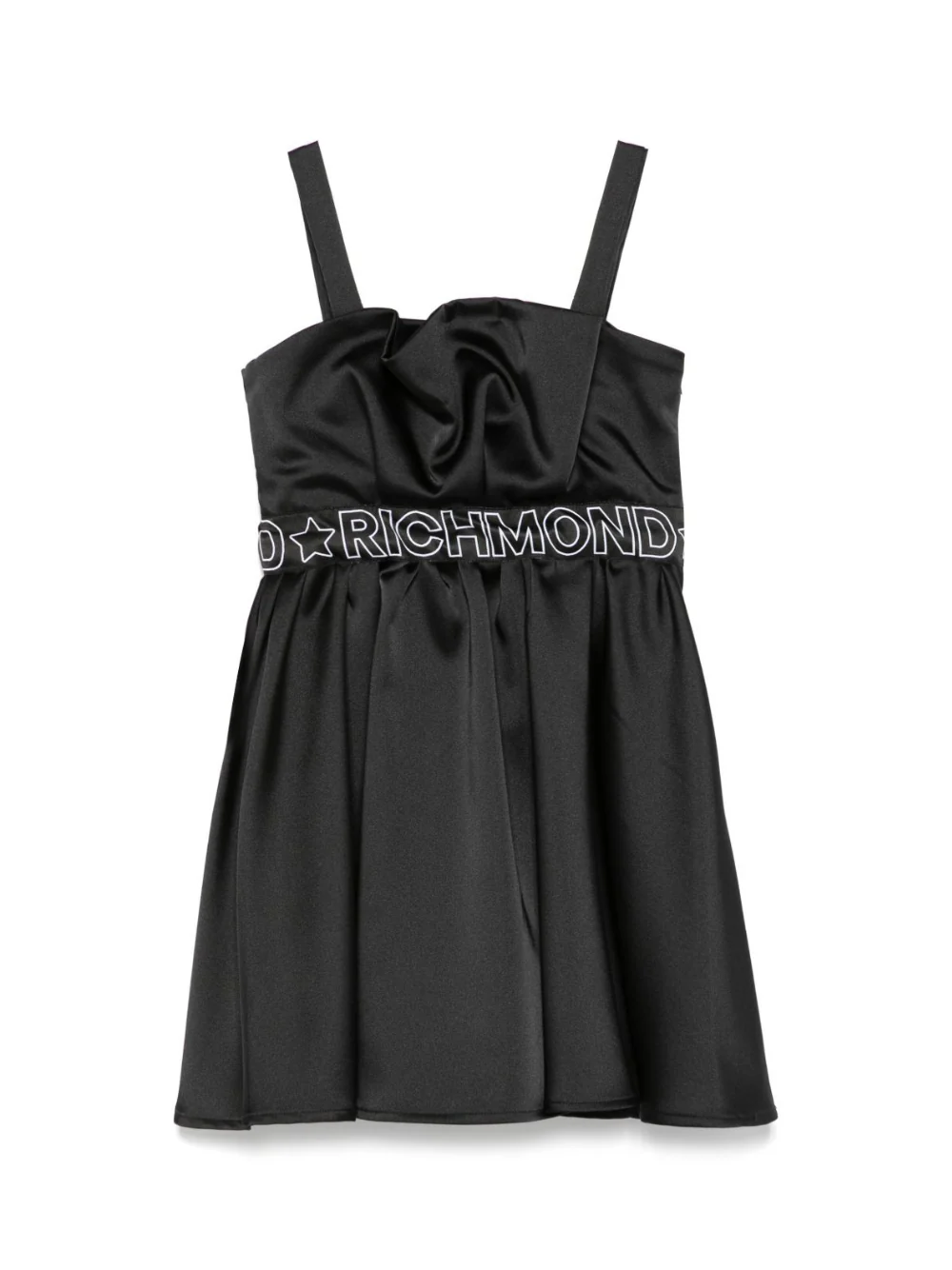 Abito per bambina John Richmond Junior nero con banda con logo e dettaglio con ruches