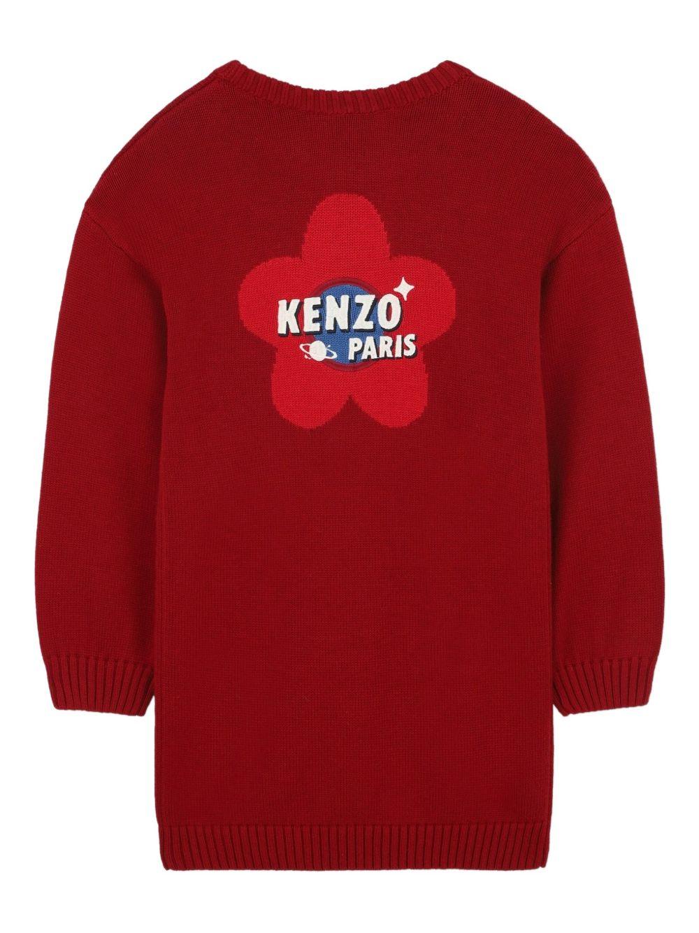 Abito per bambina Kenzo Kids rosso con dettaglio Boke Flower - Image 2