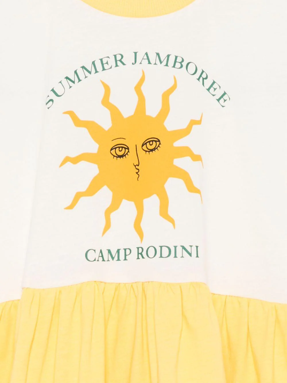 Abito per bambina Mini Rodini bianco e giallo con stampa grafica sul davanti - Image 3