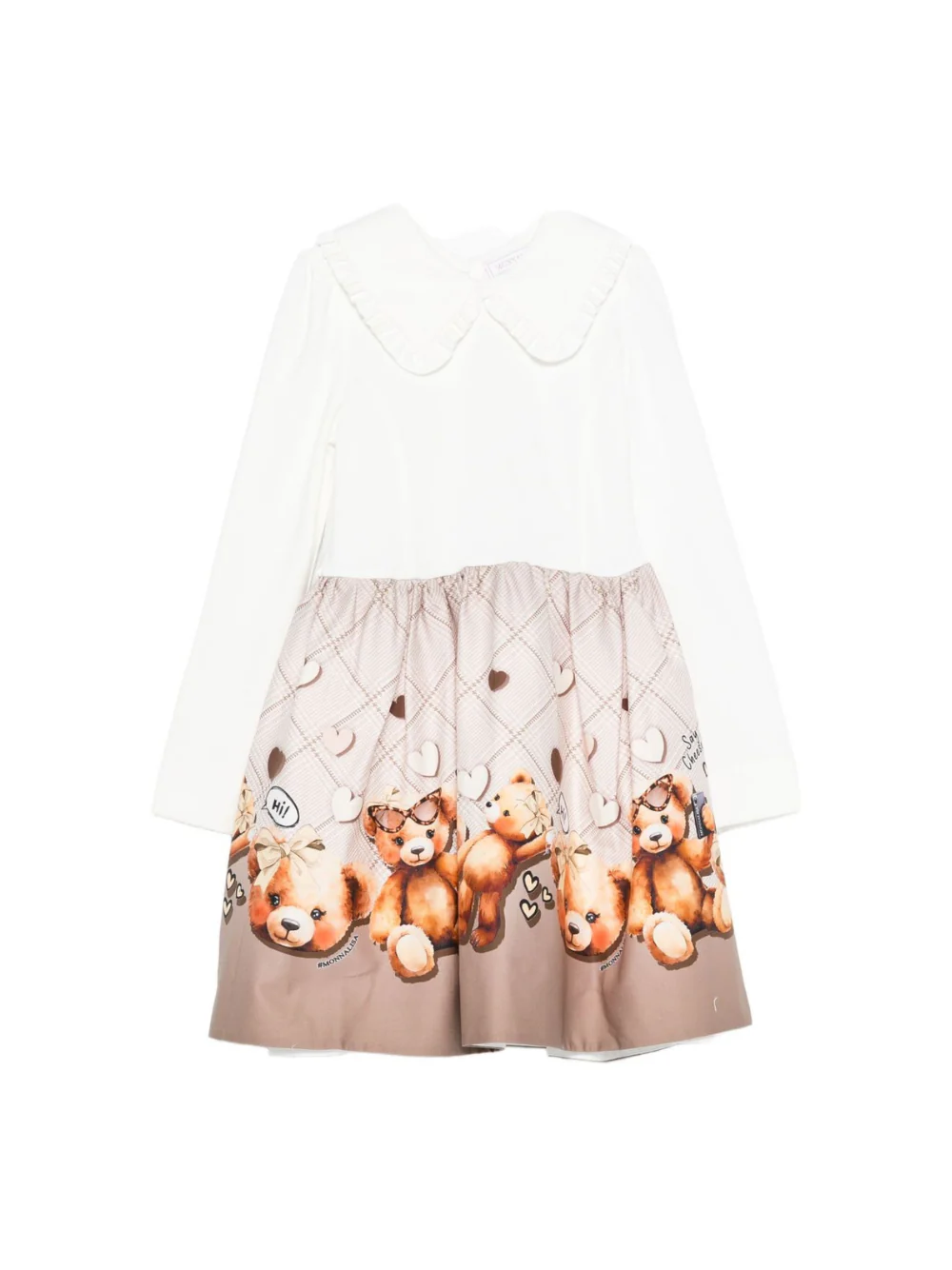 Abito per bambina Monnalisa beige con stampa orsetti