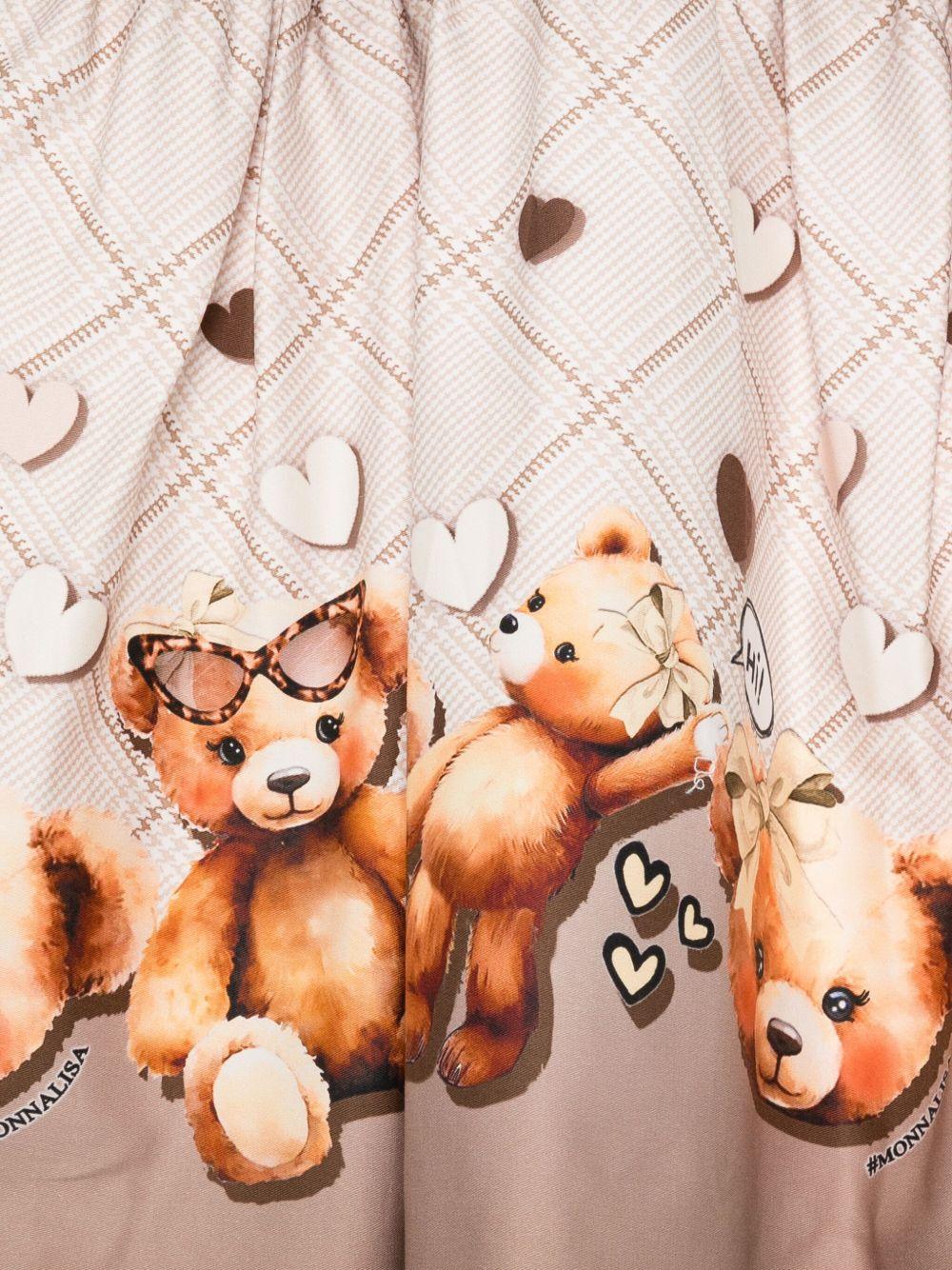 Abito per bambina Monnalisa beige con stampa orsetti - Image 3