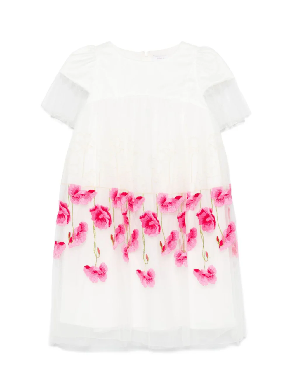 Abito per bambina Monnalisa bianco con ricamo a fiori con inserti in tulle