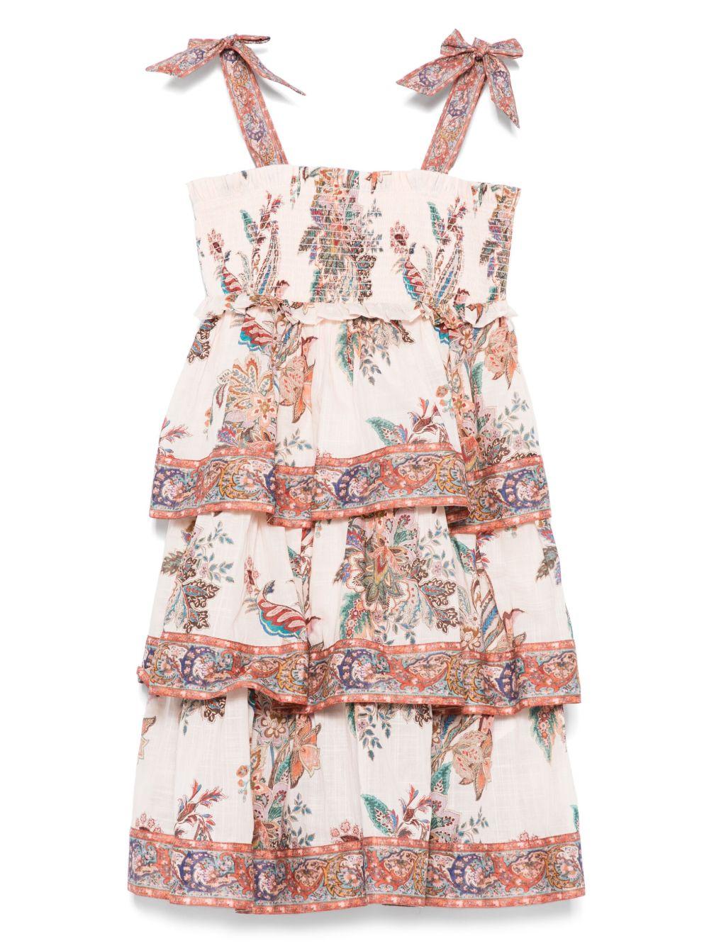 Abito per bambina ZIMMERMANN Kids Rhiannon beige con inserto con punto smock - Image 3