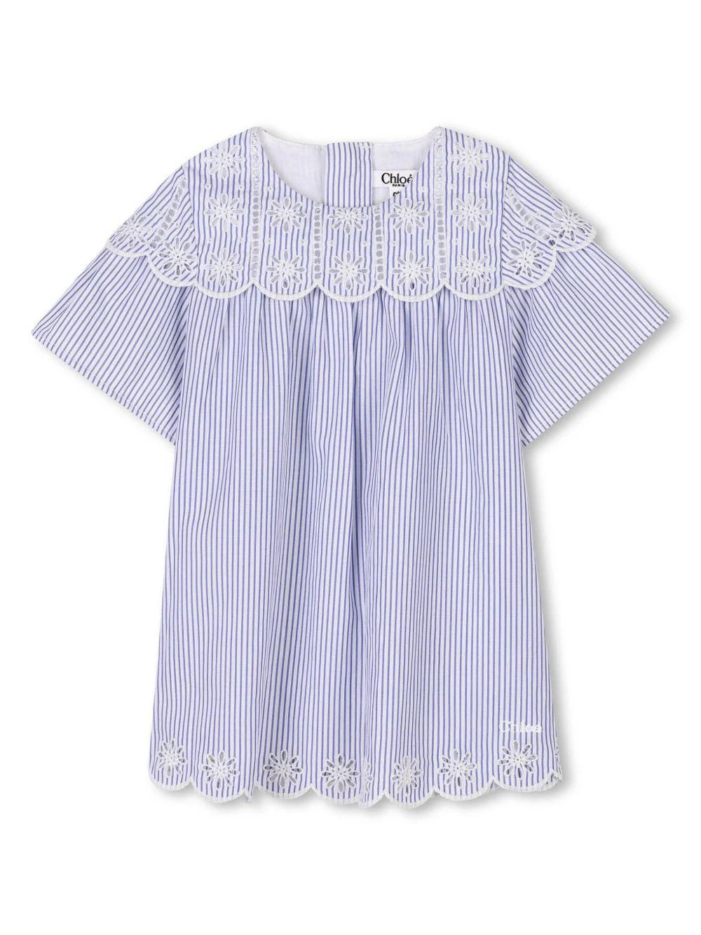 Abito per neonata Chloé Kids blu a righe con trama popeline