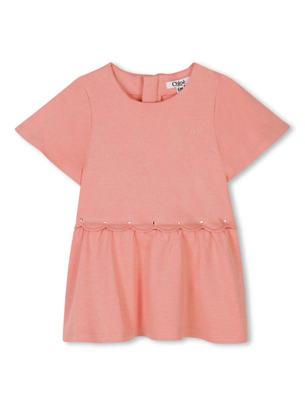 Abito per neonata Chloé Kids rosa con trama intrecciata e orlo a smerlo