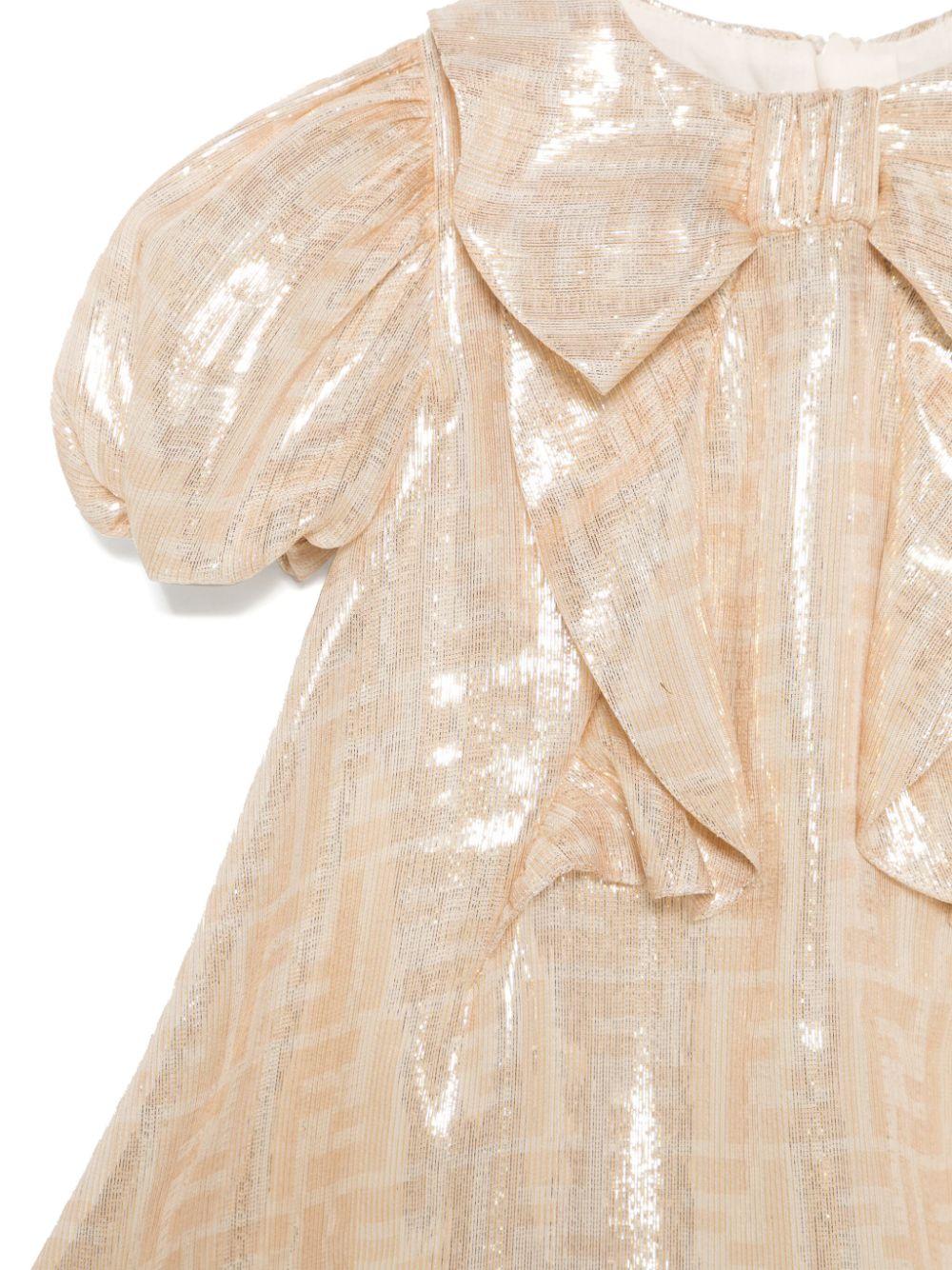 Abito per neonata Fendi Kids color oro con applicazione fiocco - Image 3