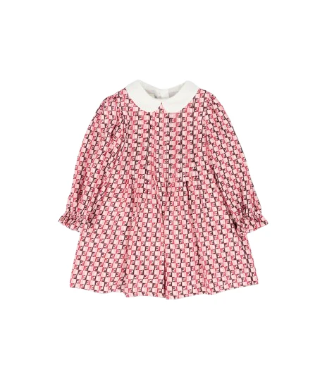 Abito per neonata Fendi Kids rosa con stampa logo FF all-over