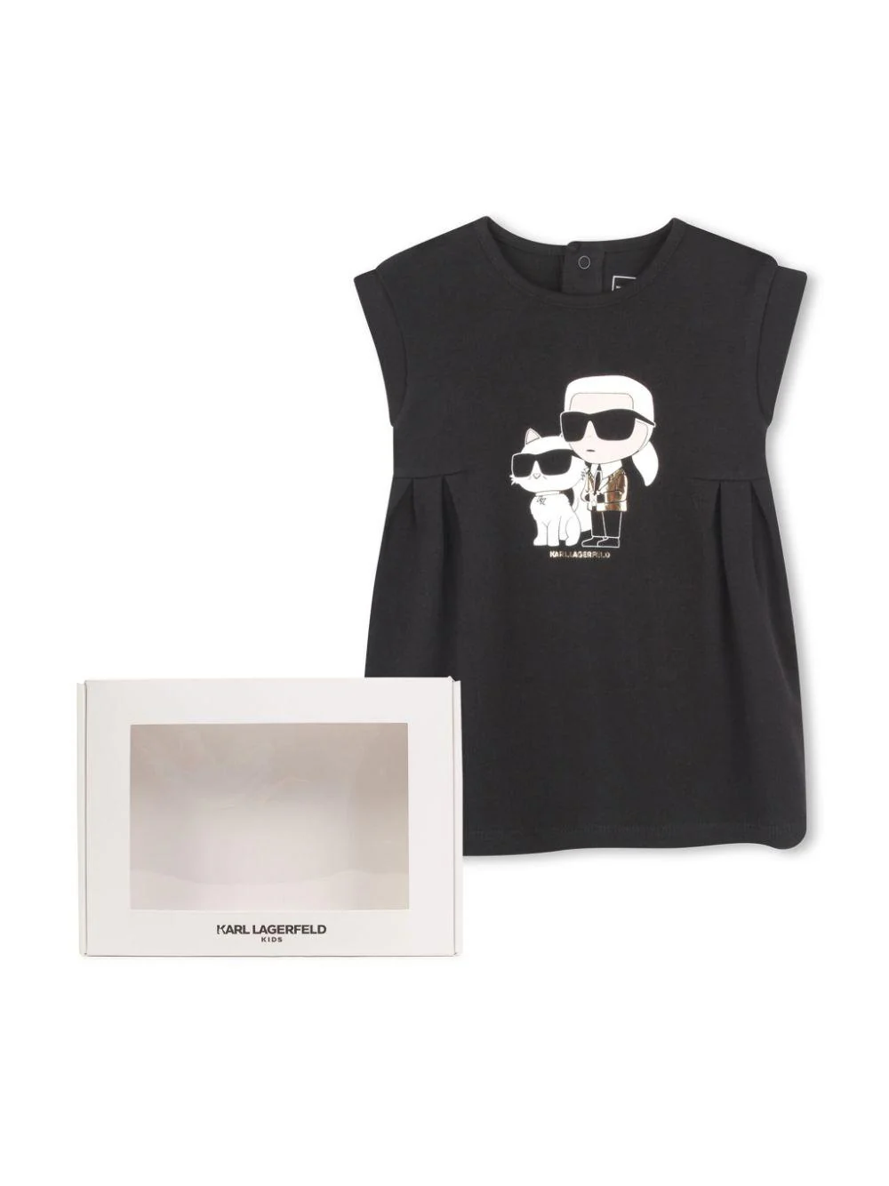 Abito per neonata Karl Lagerfeld Kids nero con stampa Ikon Karl Choupette - Image 3