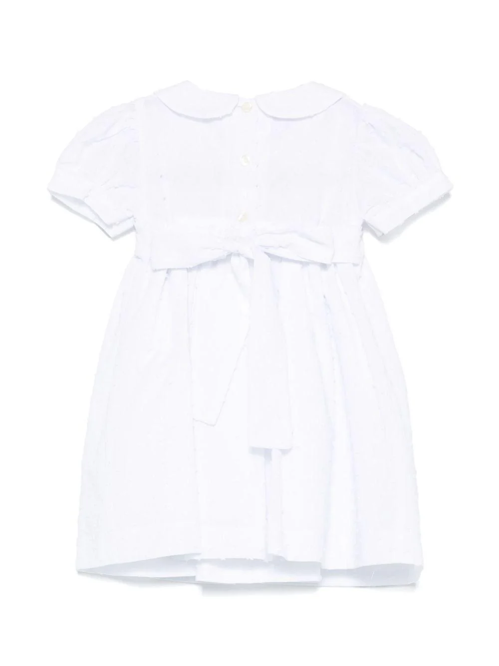 Abito per neonata Mariella Ferrari bianco con inserto con punto smock - Image 3