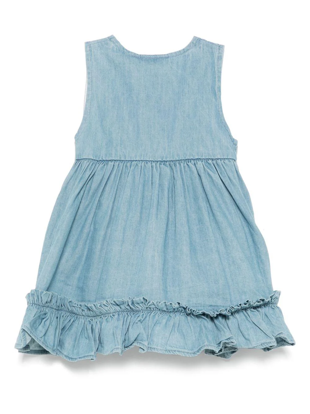 Abito per neonata Molo azzurro con chiusura posteriore con bottone e dettaglio con ruches - Image 2