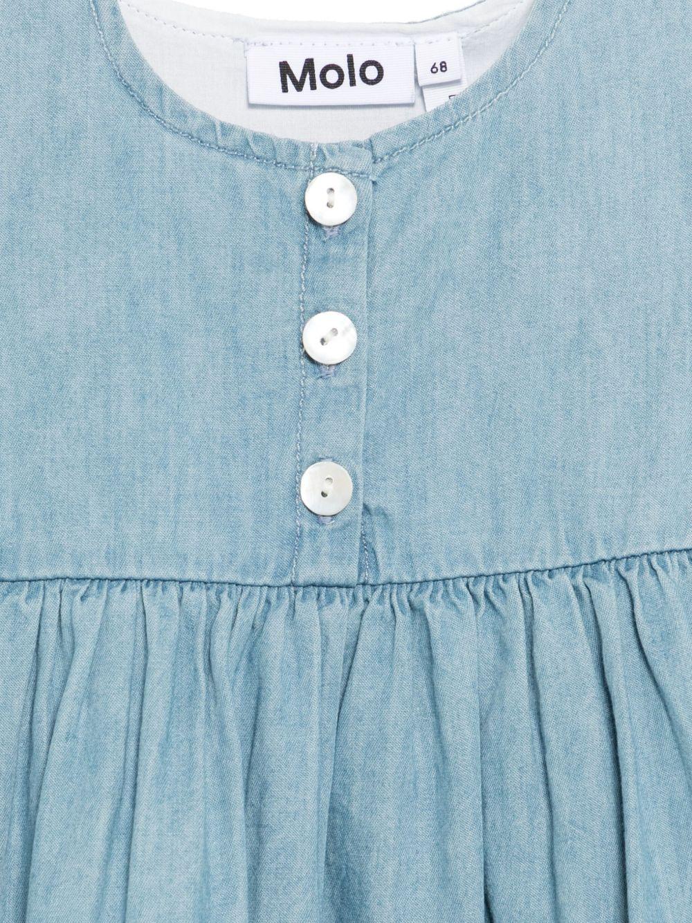 Abito per neonata Molo azzurro con chiusura posteriore con bottone e dettaglio con ruches - Image 3