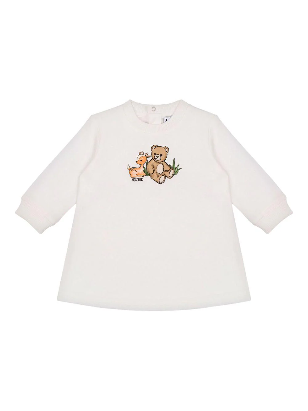 Abito per neonata Moschino Kids bianco con stampa animali