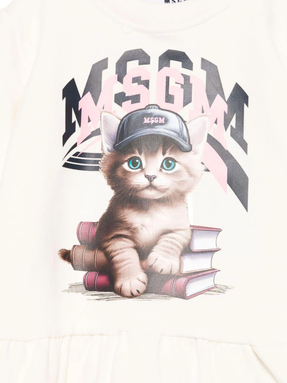 Abito per neonata MSGM Kids bianco con stampa gatto - Image 3