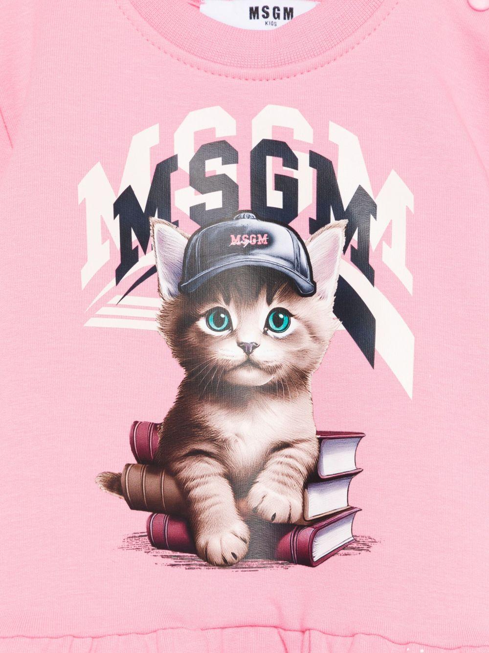 Abito per neonata MSGM Kids rosa con stampa di gatto - Image 2
