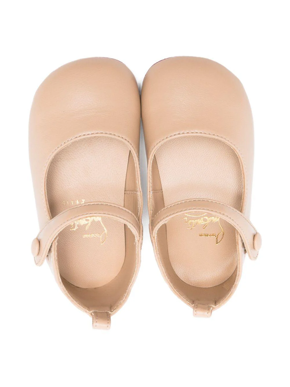 Ballerine Mary Janes per neonata Christian Louboutin Kids beige con chiusura laterale con bottone - Image 3