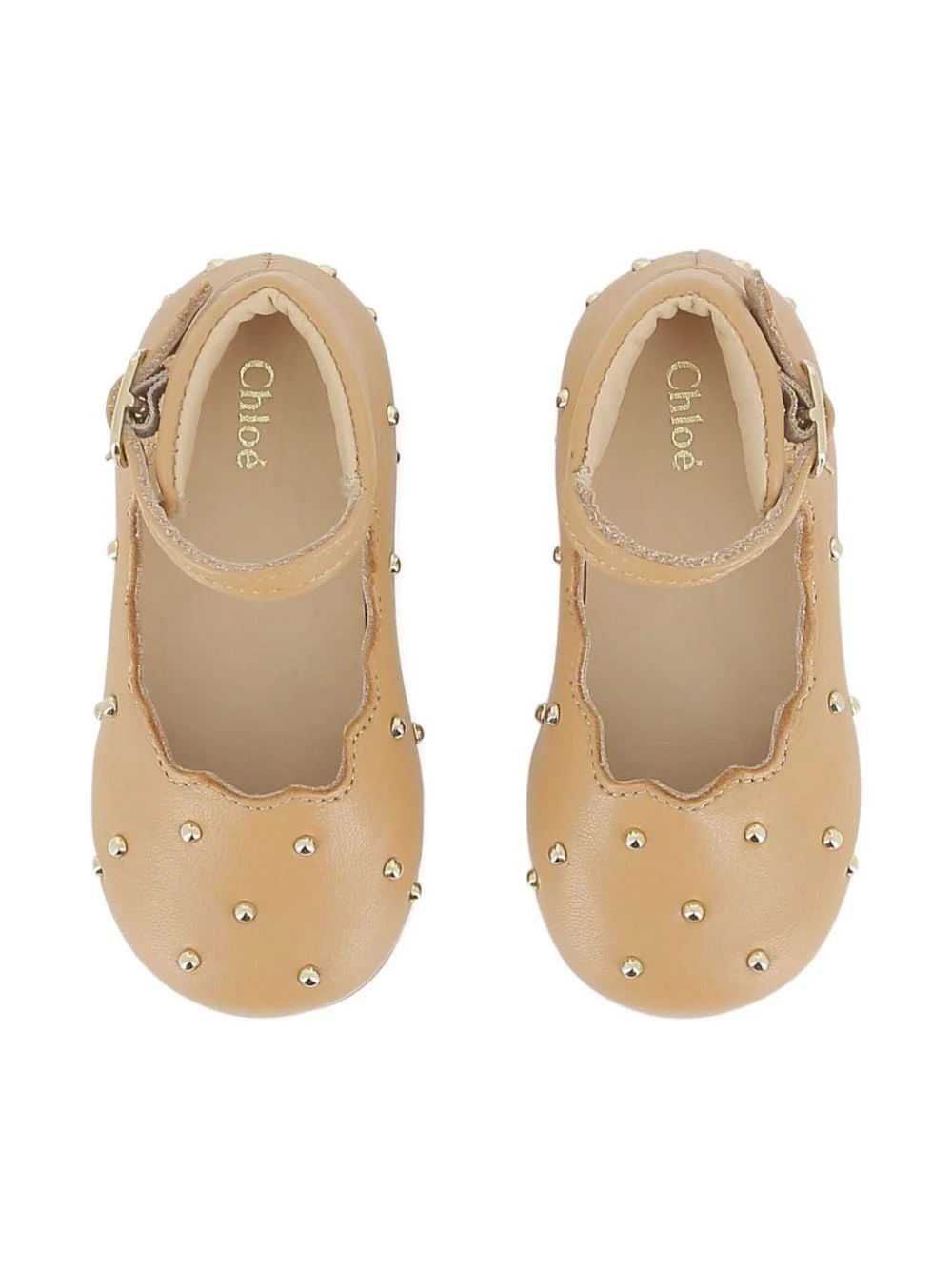 Ballerine per bambina Chloé Kids beige con orlo a smerlo - Image 5