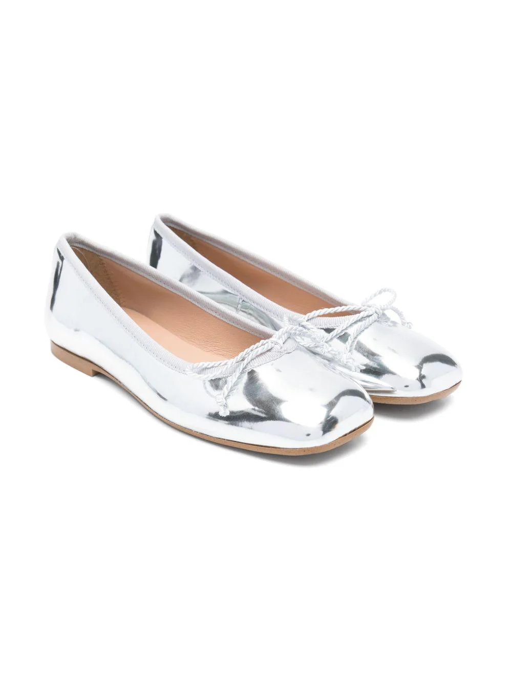 Ballerine per bambina Eli1957 argento in pelle verniciata e punta quadrata con dettaglio fiocco