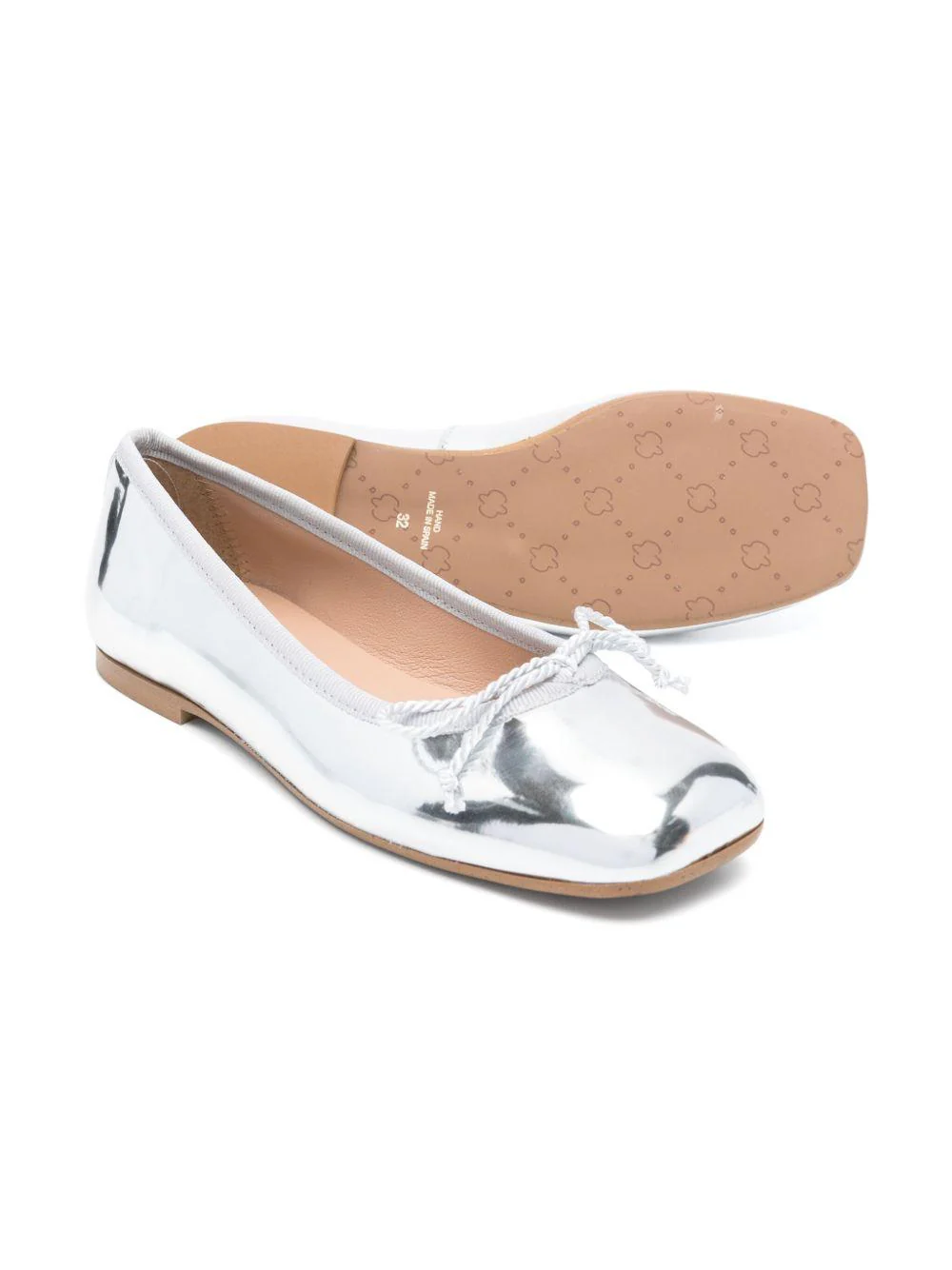 Ballerine per bambina Eli1957 argento in pelle verniciata e punta quadrata con dettaglio fiocco - Image 2