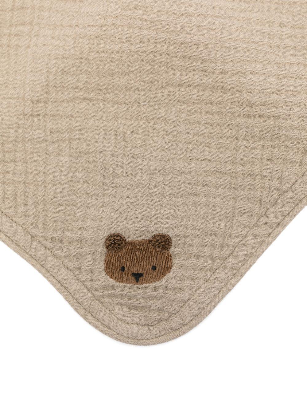 Bavaglino Bintje per neonati Donsje beige con ricamo orsetto - Image 2