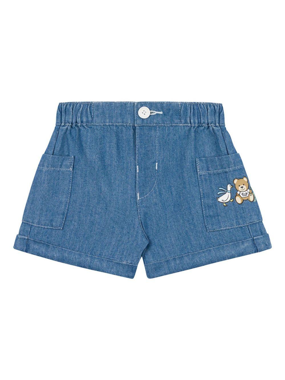 Bermuda con logo per neonata Moschino Kids indaco con vita elasticizzata