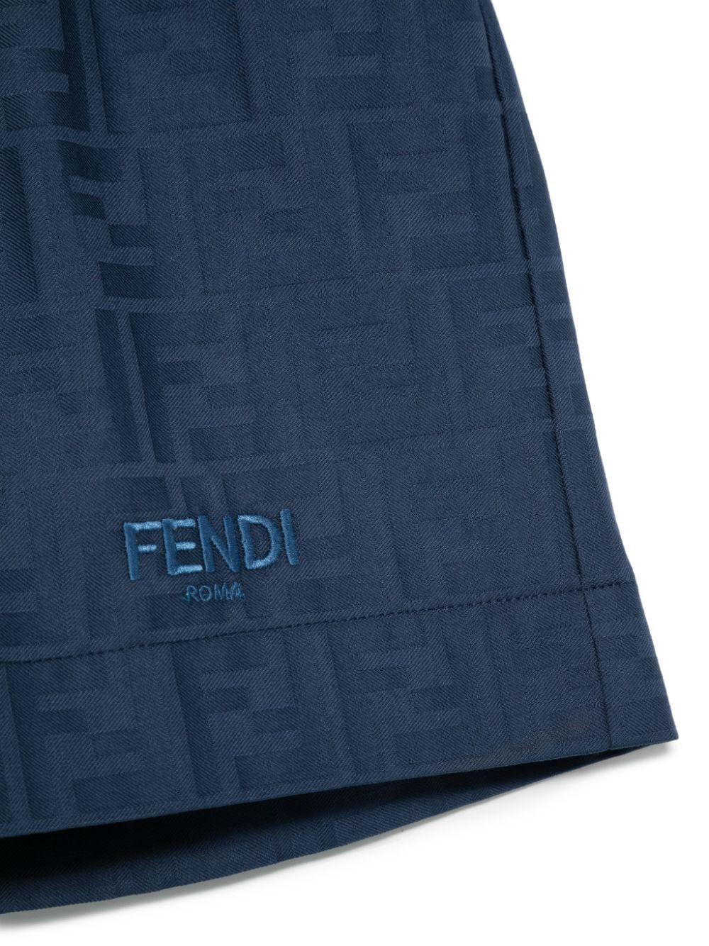 Bermuda junior in cotone per bambino Fendi Kids blu con logo allover - Image 3
