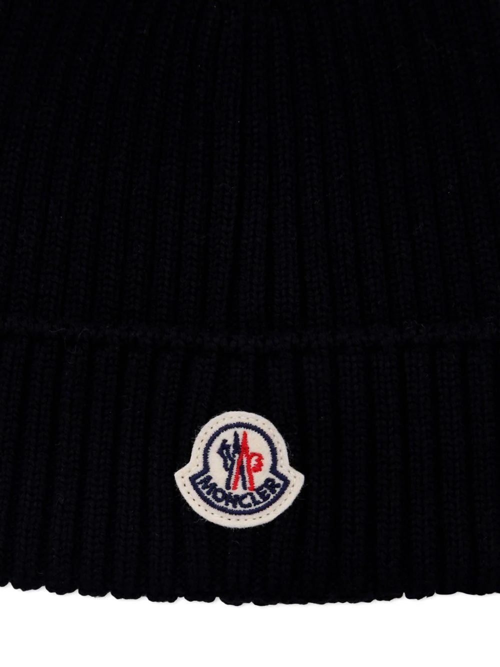 Berretto a coste per bambino Moncler Enfant nero con applicazione con logo - Image 3