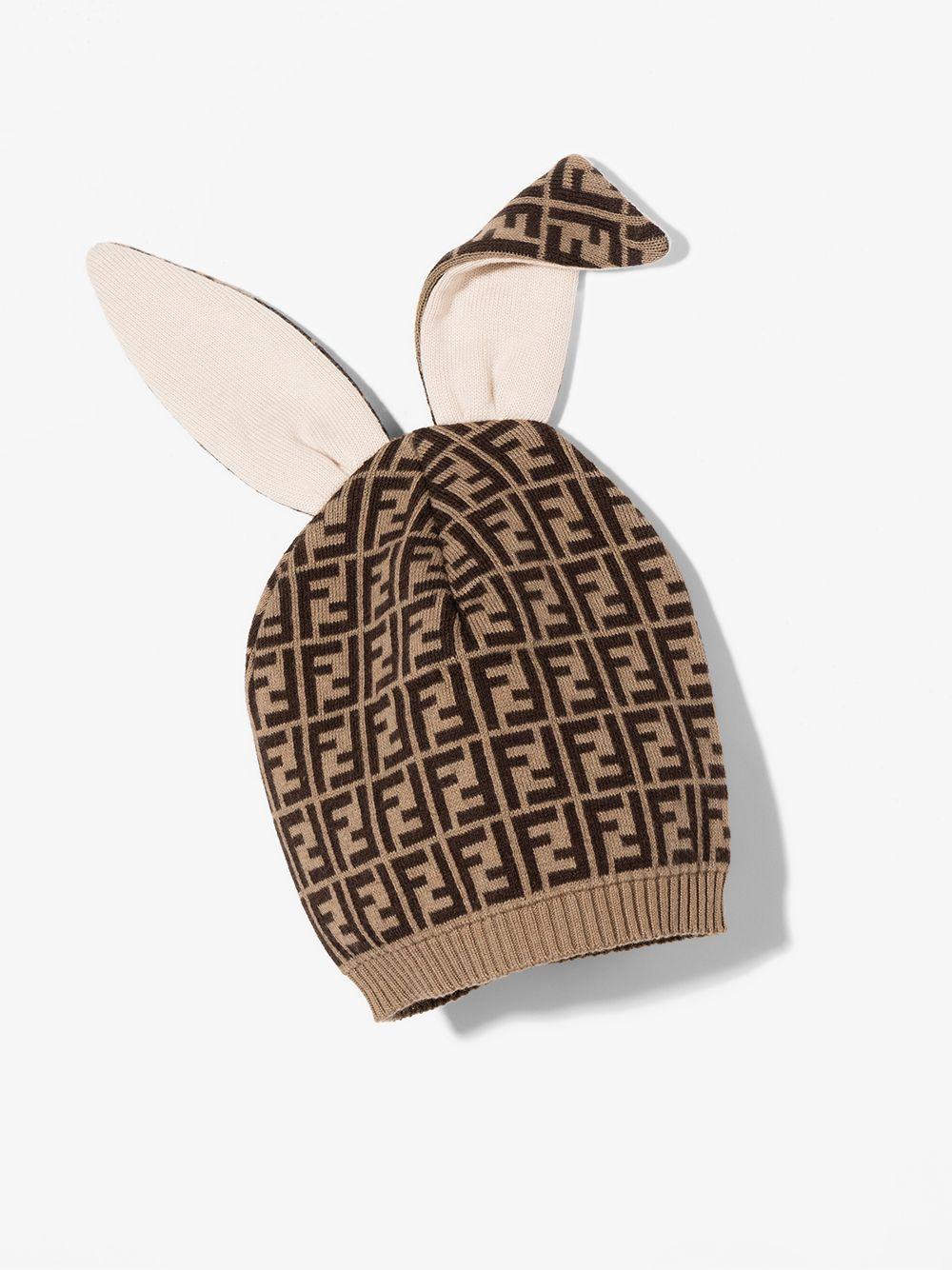Berretto per neonati Fendi Kids marrone FF effetto jacquard - Image 3