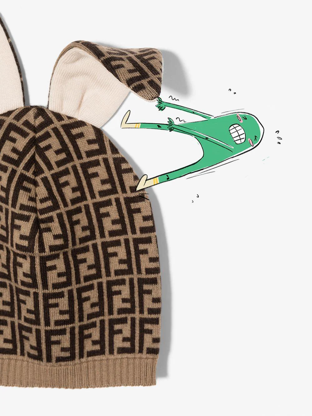 Berretto per neonati Fendi Kids marrone FF effetto jacquard - Image 4