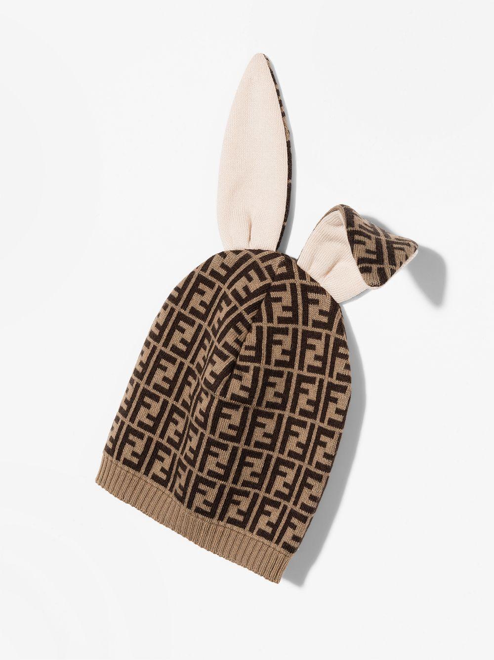 Berretto per neonati Fendi Kids marrone FF effetto jacquard - Image 5