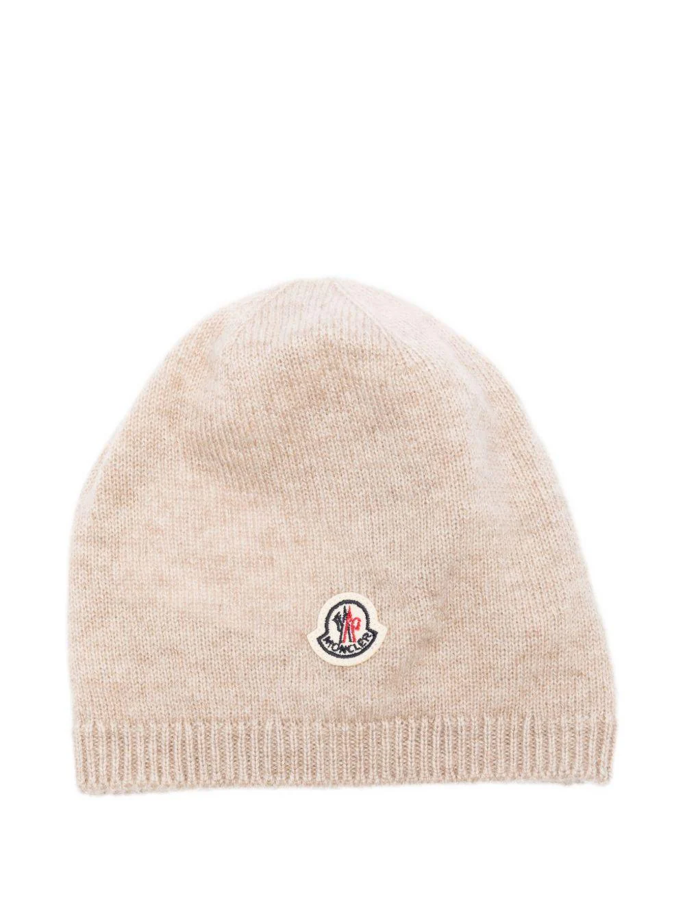 Berretto per neonati Moncler Enfant beige con toppa con logo