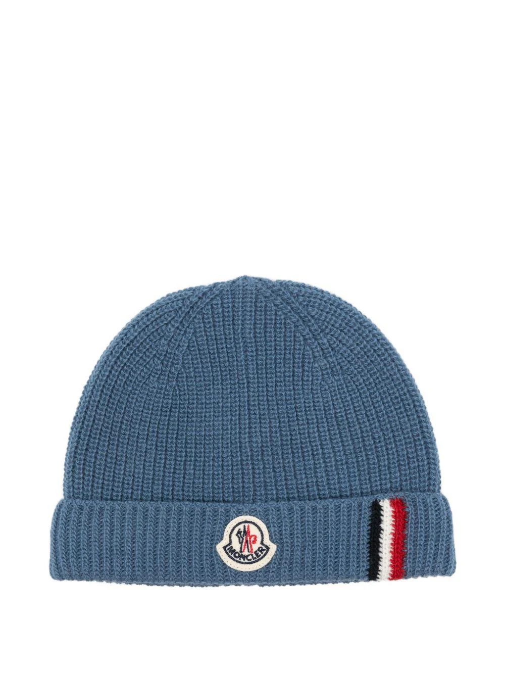 Berretto per neonati Moncler Enfant blu con lavorazione in maglia a coste