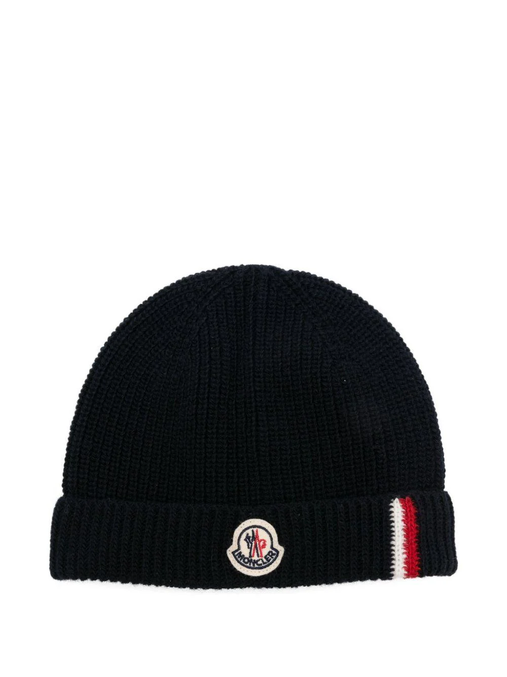 Berretto per neonato Moncler Enfant blu a coste con applicazione
