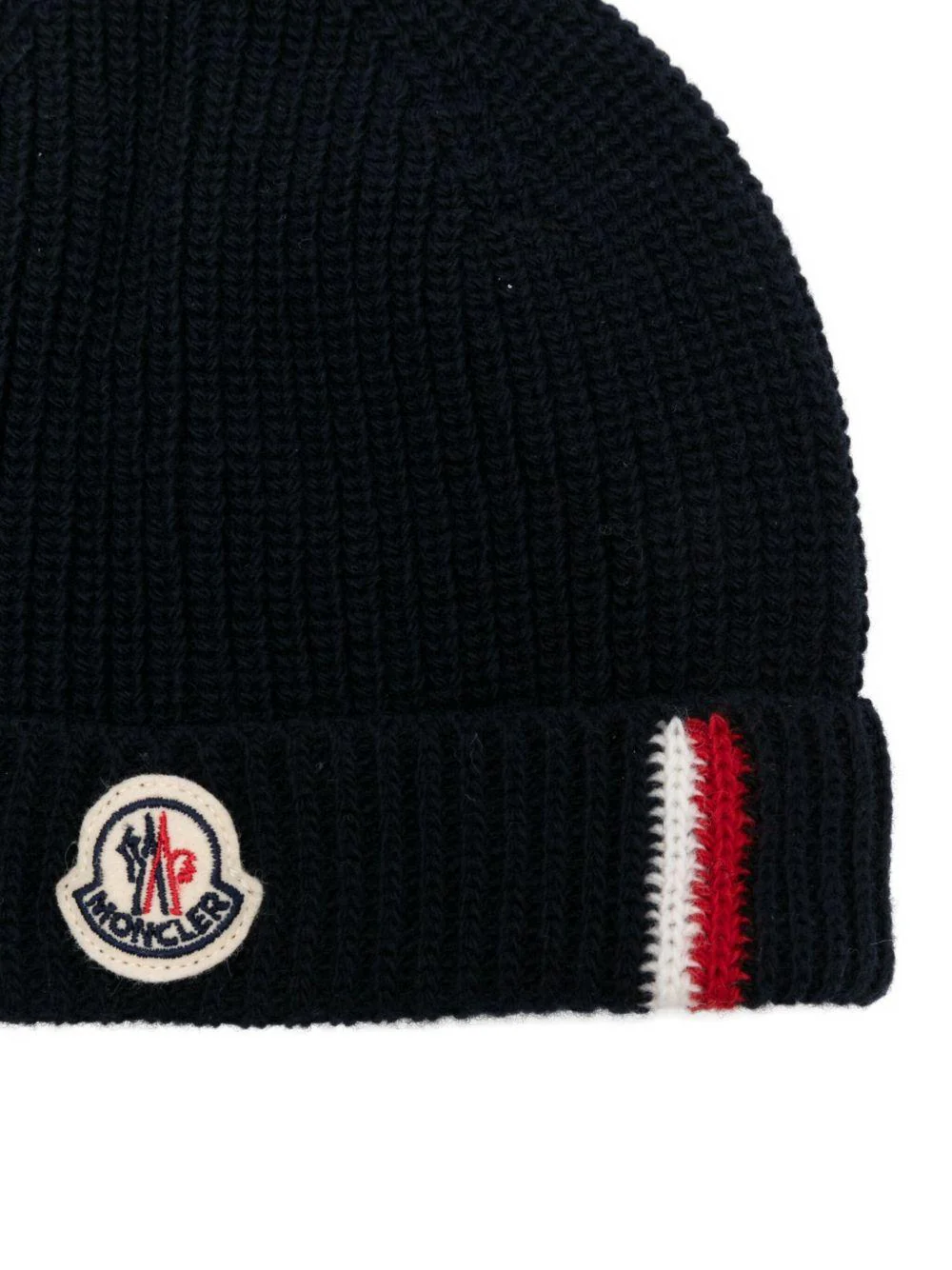 Berretto per neonato Moncler Enfant blu a coste con applicazione - Image 2