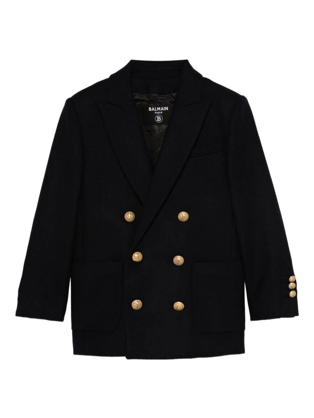 Blazer doppiopetto per bambino Balmain Kids blu con tasche applicate