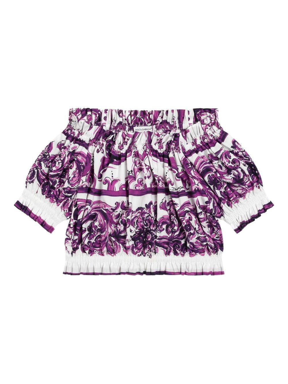 Blusa per bambina Dolce & Gabbana Kids viola con stampa maioliche